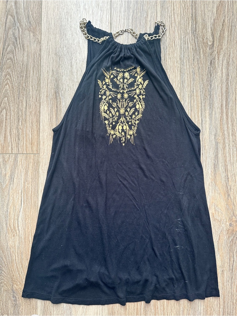 Zara black and gold top with chain